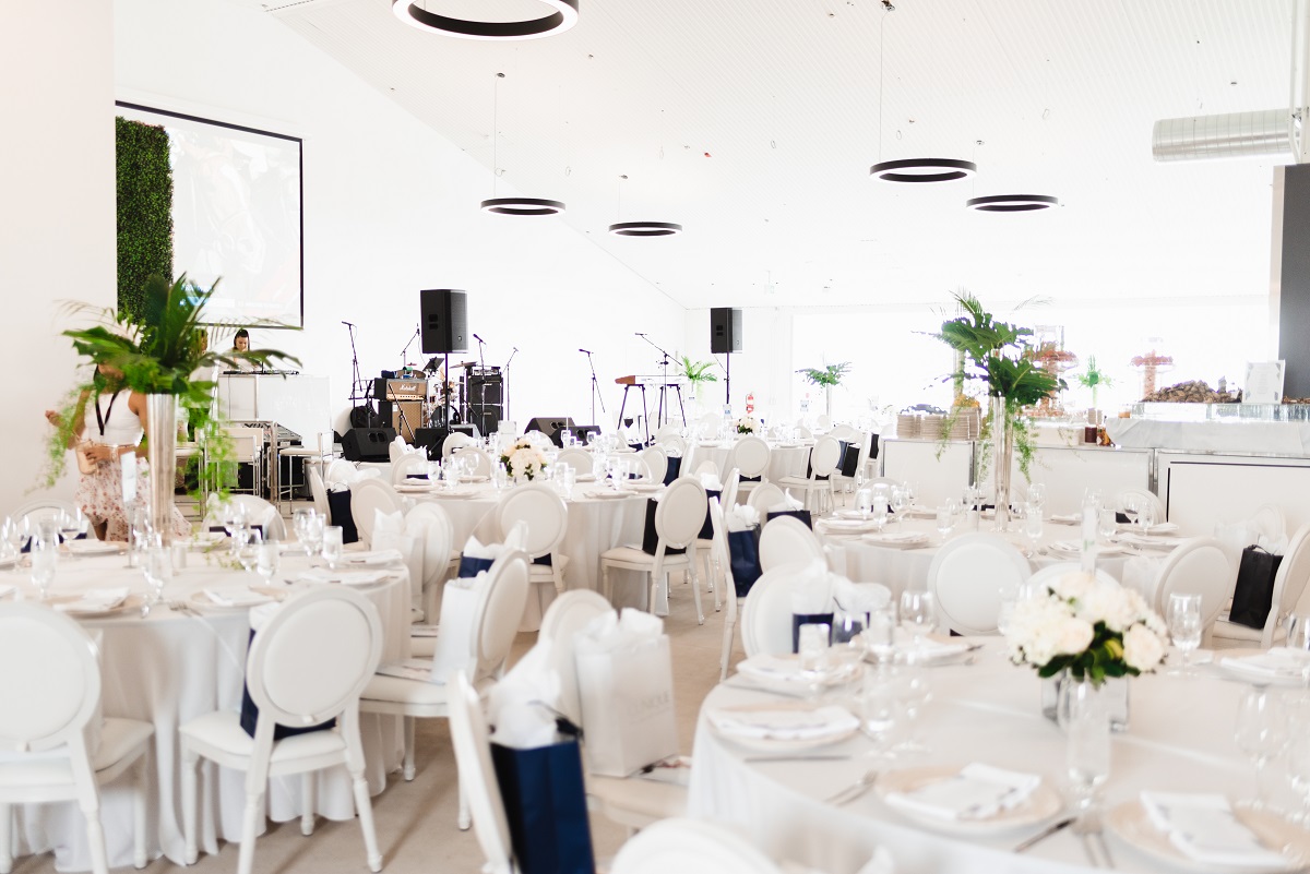 A room set up to host an event at the Trackside Clubhouse at Woodbine Racetrack